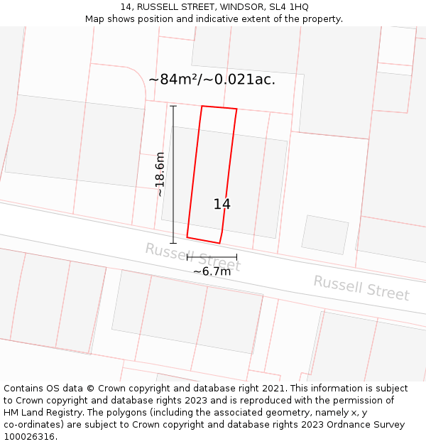 14, RUSSELL STREET, WINDSOR, SL4 1HQ: Plot and title map