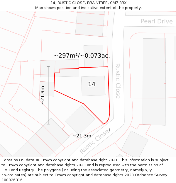 14, RUSTIC CLOSE, BRAINTREE, CM7 3RX: Plot and title map