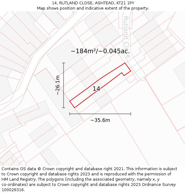 14, RUTLAND CLOSE, ASHTEAD, KT21 1PY: Plot and title map