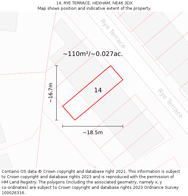 14, RYE TERRACE, HEXHAM, NE46 3DX: Plot and title map