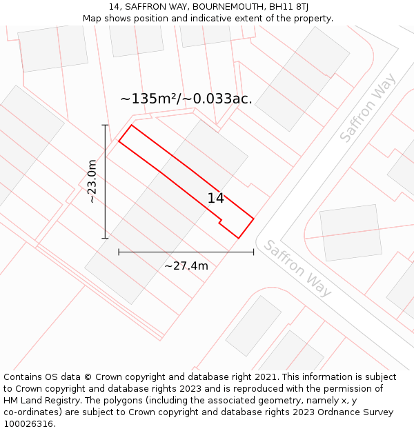 14, SAFFRON WAY, BOURNEMOUTH, BH11 8TJ: Plot and title map