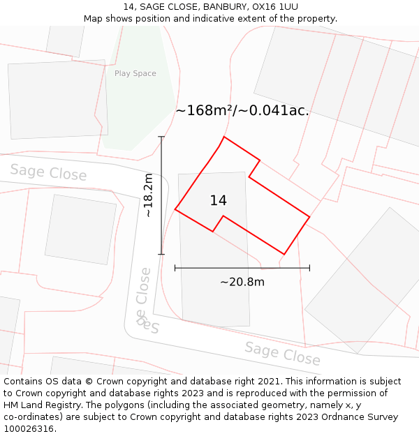 14, SAGE CLOSE, BANBURY, OX16 1UU: Plot and title map
