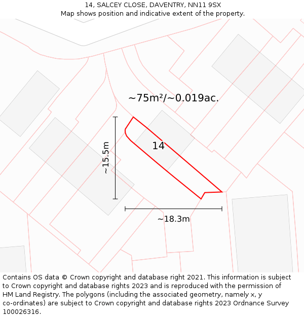 14, SALCEY CLOSE, DAVENTRY, NN11 9SX: Plot and title map