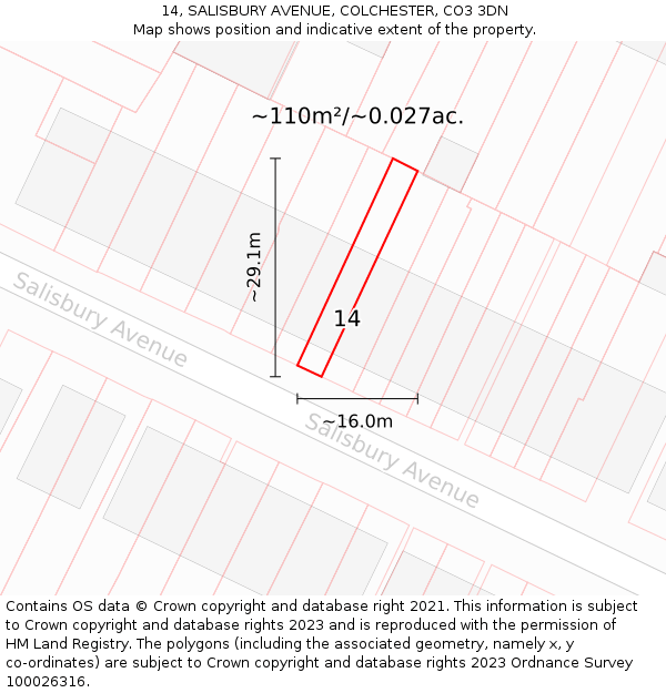14, SALISBURY AVENUE, COLCHESTER, CO3 3DN: Plot and title map