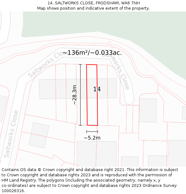 14, SALTWORKS CLOSE, FRODSHAM, WA6 7NH: Plot and title map