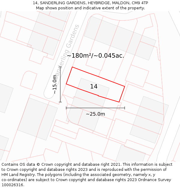 14, SANDERLING GARDENS, HEYBRIDGE, MALDON, CM9 4TP: Plot and title map
