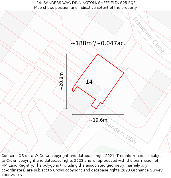14, SANDERS WAY, DINNINGTON, SHEFFIELD, S25 3QF: Plot and title map