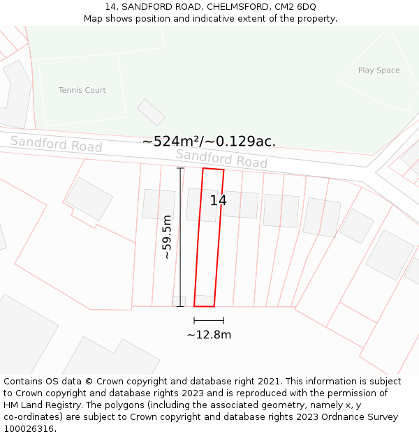 14, SANDFORD ROAD, CHELMSFORD, CM2 6DQ: Plot and title map