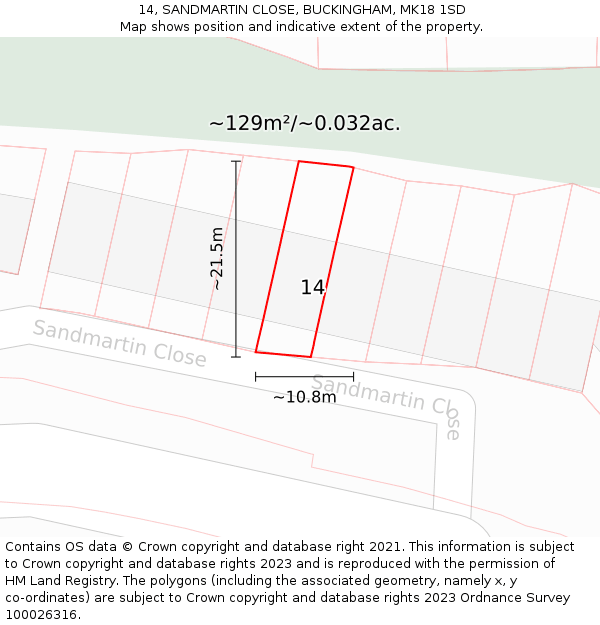 14, SANDMARTIN CLOSE, BUCKINGHAM, MK18 1SD: Plot and title map