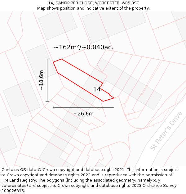 14, SANDPIPER CLOSE, WORCESTER, WR5 3SF: Plot and title map