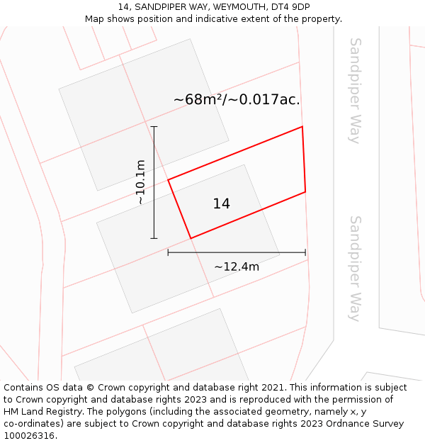 14, SANDPIPER WAY, WEYMOUTH, DT4 9DP: Plot and title map