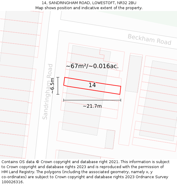 14, SANDRINGHAM ROAD, LOWESTOFT, NR32 2BU: Plot and title map