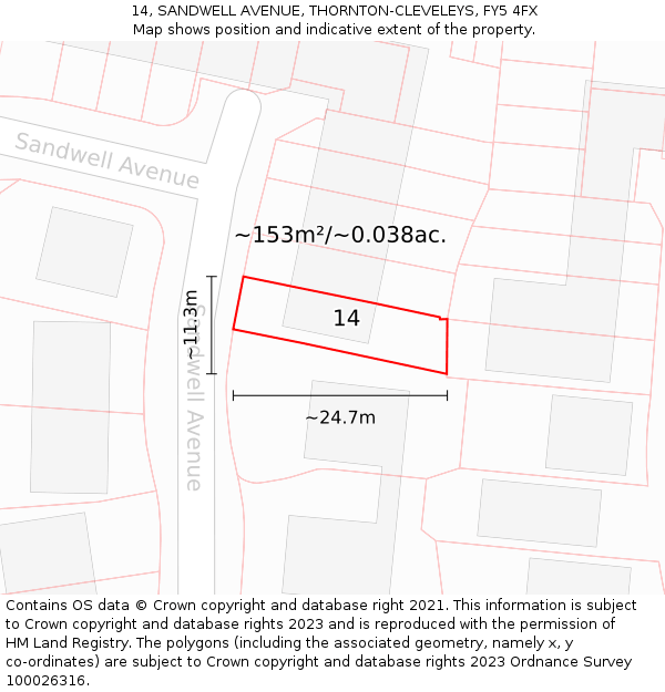14, SANDWELL AVENUE, THORNTON-CLEVELEYS, FY5 4FX: Plot and title map