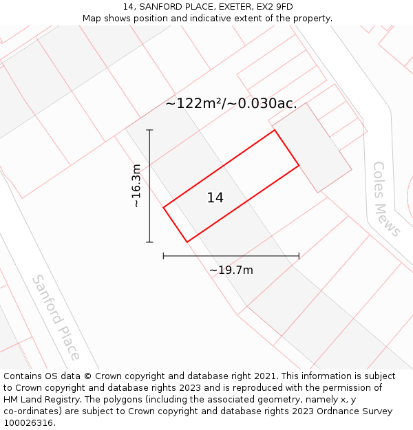 14, SANFORD PLACE, EXETER, EX2 9FD: Plot and title map