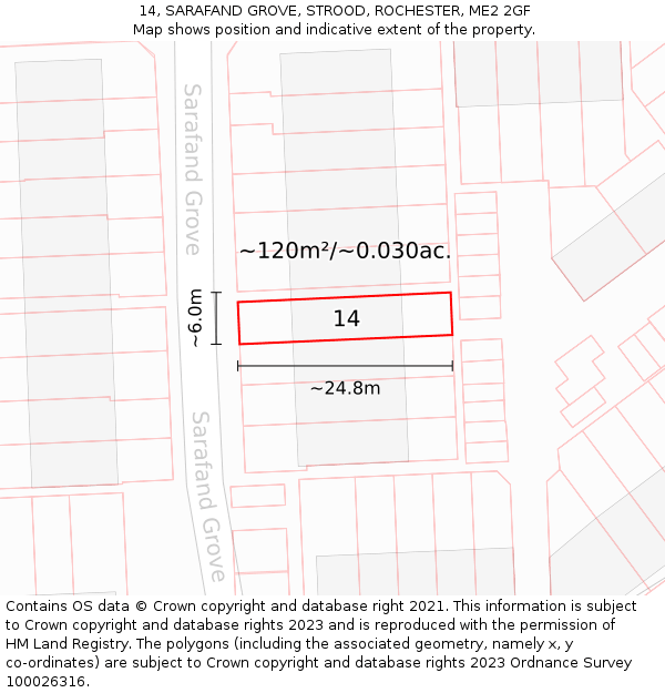 14, SARAFAND GROVE, STROOD, ROCHESTER, ME2 2GF: Plot and title map