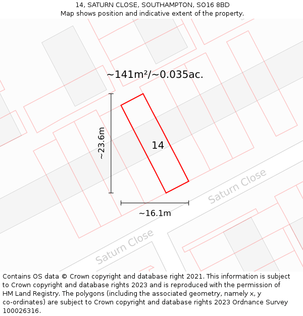 14, SATURN CLOSE, SOUTHAMPTON, SO16 8BD: Plot and title map
