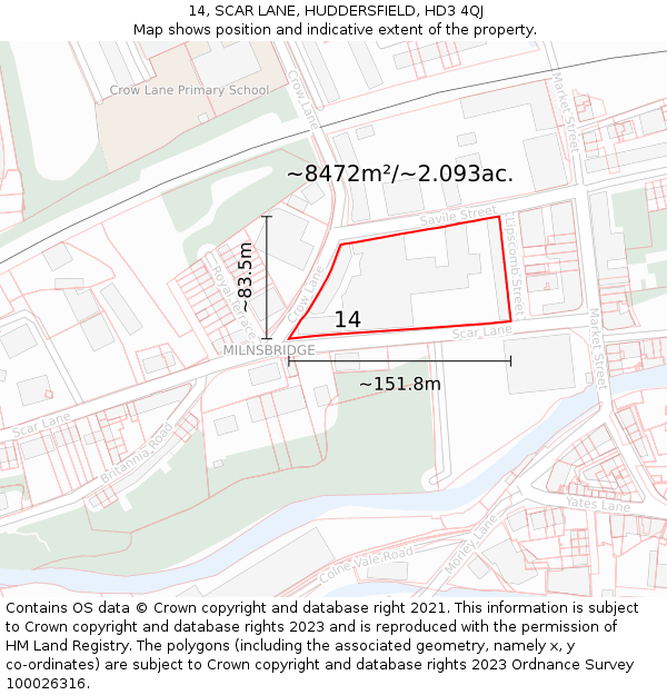 14, SCAR LANE, HUDDERSFIELD, HD3 4QJ: Plot and title map
