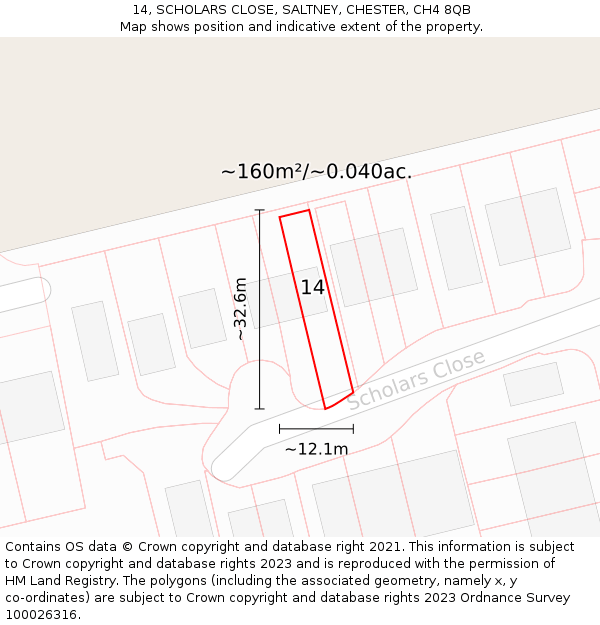14, SCHOLARS CLOSE, SALTNEY, CHESTER, CH4 8QB: Plot and title map