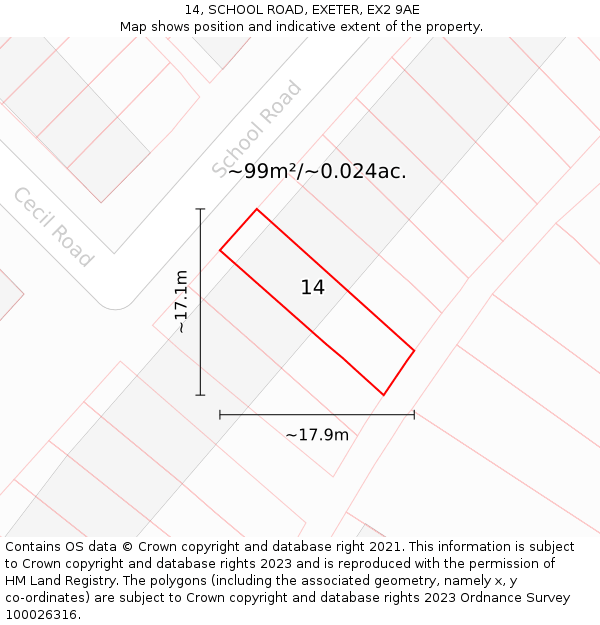 14, SCHOOL ROAD, EXETER, EX2 9AE: Plot and title map