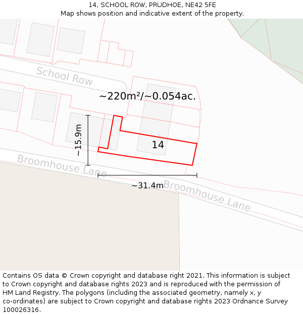 14, SCHOOL ROW, PRUDHOE, NE42 5FE: Plot and title map