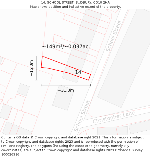 14, SCHOOL STREET, SUDBURY, CO10 2HA: Plot and title map