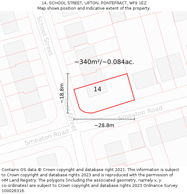 14, SCHOOL STREET, UPTON, PONTEFRACT, WF9 1EZ: Plot and title map