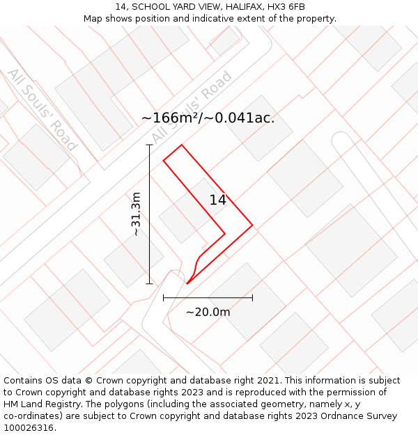 14, SCHOOL YARD VIEW, HALIFAX, HX3 6FB: Plot and title map