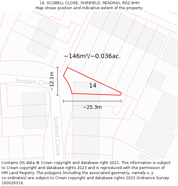14, SCOBELL CLOSE, SHINFIELD, READING, RG2 9HH: Plot and title map