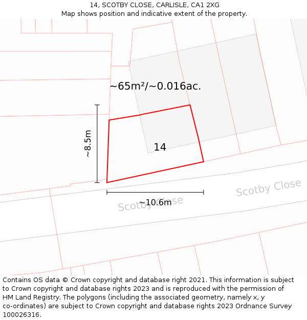 14, SCOTBY CLOSE, CARLISLE, CA1 2XG: Plot and title map