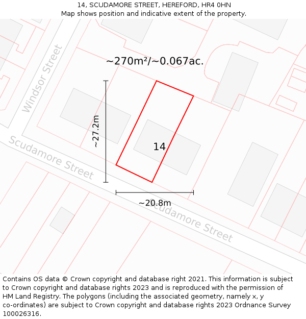 14, SCUDAMORE STREET, HEREFORD, HR4 0HN: Plot and title map