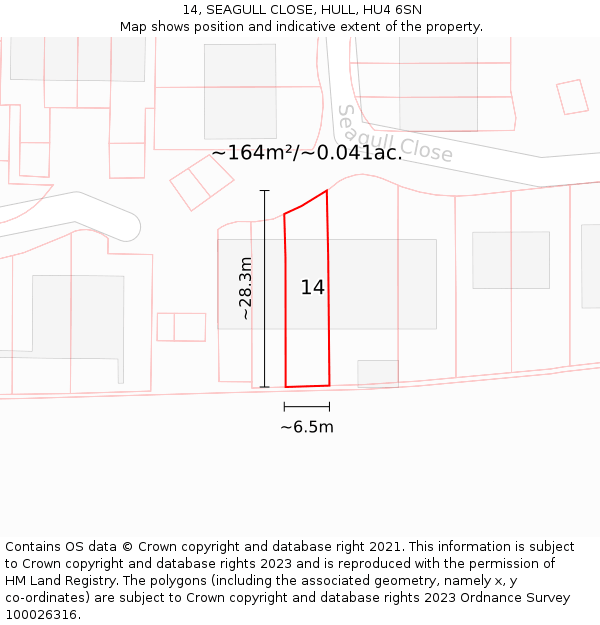 14, SEAGULL CLOSE, HULL, HU4 6SN: Plot and title map