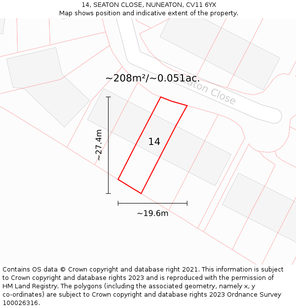 14, SEATON CLOSE, NUNEATON, CV11 6YX: Plot and title map