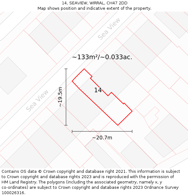 14, SEAVIEW, WIRRAL, CH47 2DD: Plot and title map