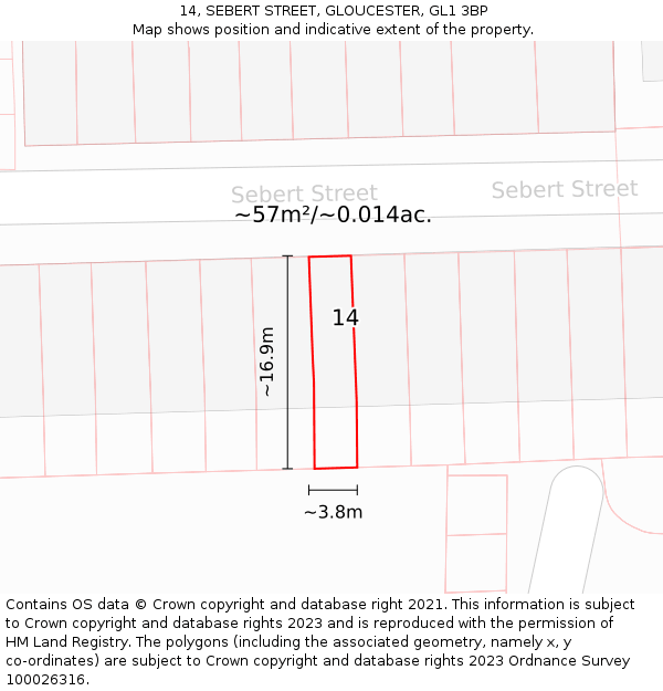 14, SEBERT STREET, GLOUCESTER, GL1 3BP: Plot and title map