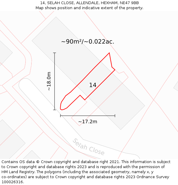 14, SELAH CLOSE, ALLENDALE, HEXHAM, NE47 9BB: Plot and title map