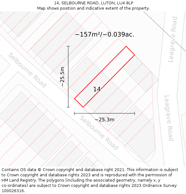 14, SELBOURNE ROAD, LUTON, LU4 8LP: Plot and title map