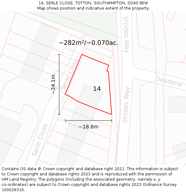 14, SERLE CLOSE, TOTTON, SOUTHAMPTON, SO40 8EW: Plot and title map