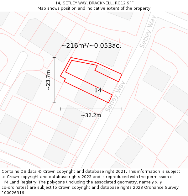 14, SETLEY WAY, BRACKNELL, RG12 9FF: Plot and title map