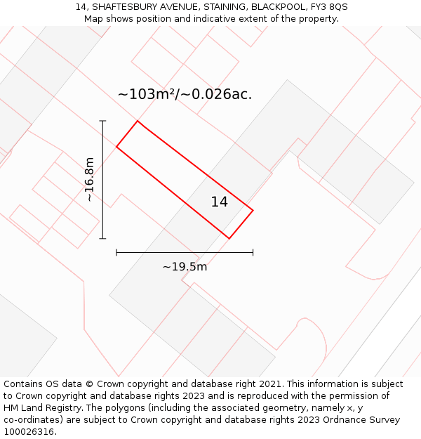 14, SHAFTESBURY AVENUE, STAINING, BLACKPOOL, FY3 8QS: Plot and title map