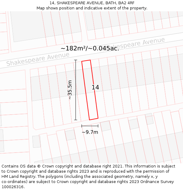 14, SHAKESPEARE AVENUE, BATH, BA2 4RF: Plot and title map