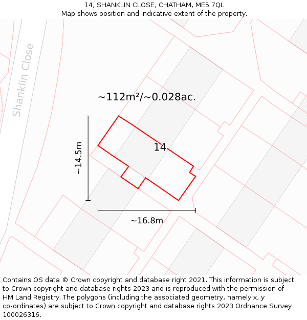 14, SHANKLIN CLOSE, CHATHAM, ME5 7QL: Plot and title map