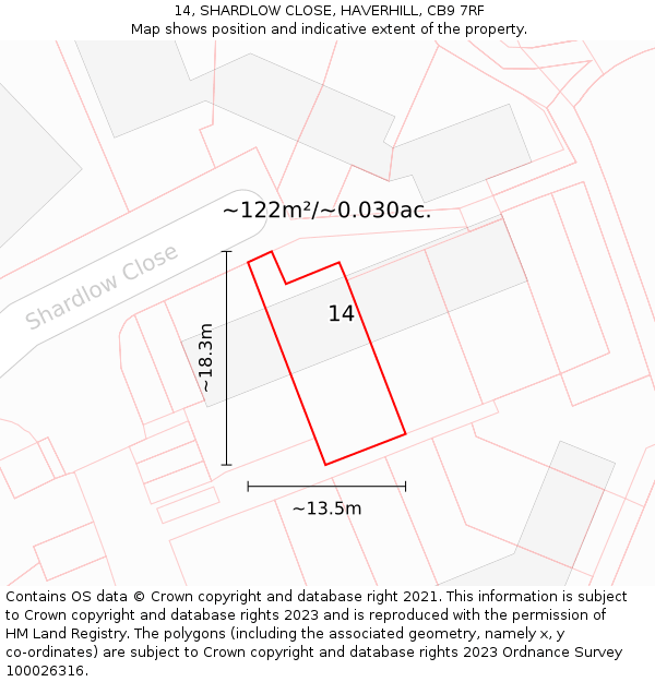 14, SHARDLOW CLOSE, HAVERHILL, CB9 7RF: Plot and title map