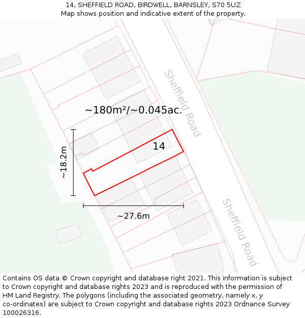 14, SHEFFIELD ROAD, BIRDWELL, BARNSLEY, S70 5UZ: Plot and title map
