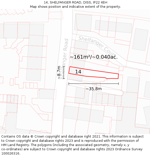 14, SHELFANGER ROAD, DISS, IP22 4EH: Plot and title map
