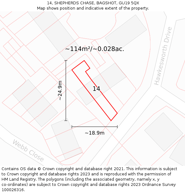 14, SHEPHERDS CHASE, BAGSHOT, GU19 5QX: Plot and title map