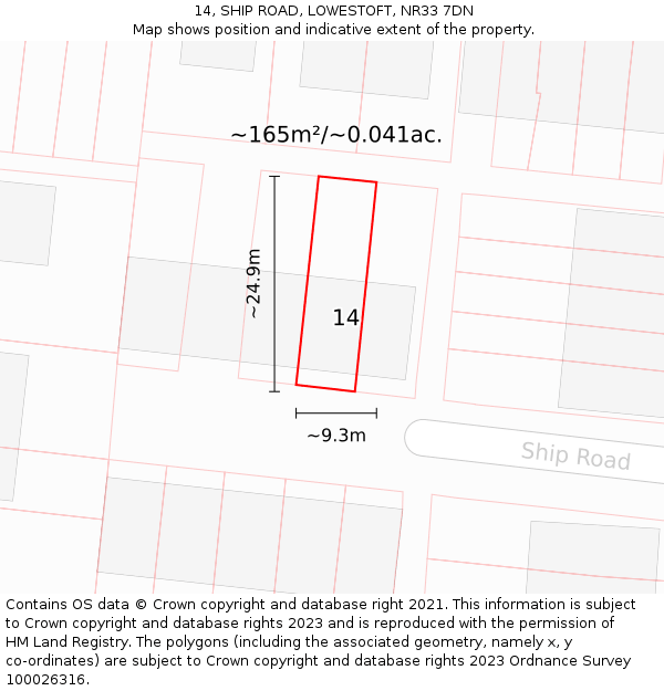 14, SHIP ROAD, LOWESTOFT, NR33 7DN: Plot and title map