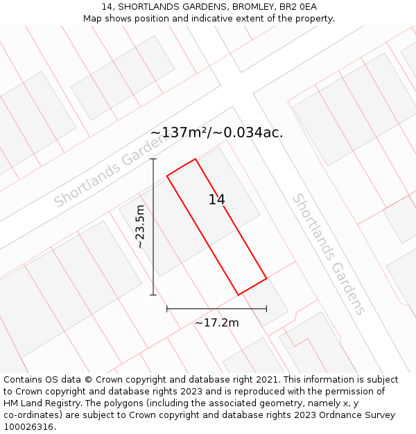 14, SHORTLANDS GARDENS, BROMLEY, BR2 0EA: Plot and title map