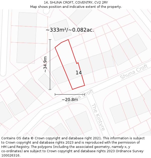 14, SHUNA CROFT, COVENTRY, CV2 2RY: Plot and title map