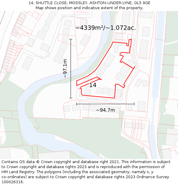 14, SHUTTLE CLOSE, MOSSLEY, ASHTON-UNDER-LYNE, OL5 9GE: Plot and title map