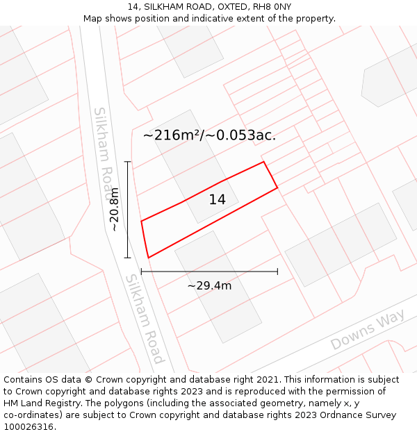 14, SILKHAM ROAD, OXTED, RH8 0NY: Plot and title map
